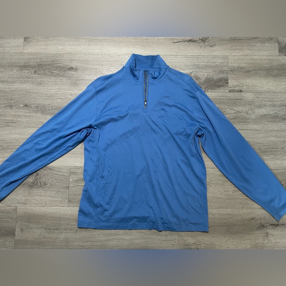 Tommy Bahama 1/4 Zip Sweater Pullover Long Sleeve Large Blue Cotton Men’s